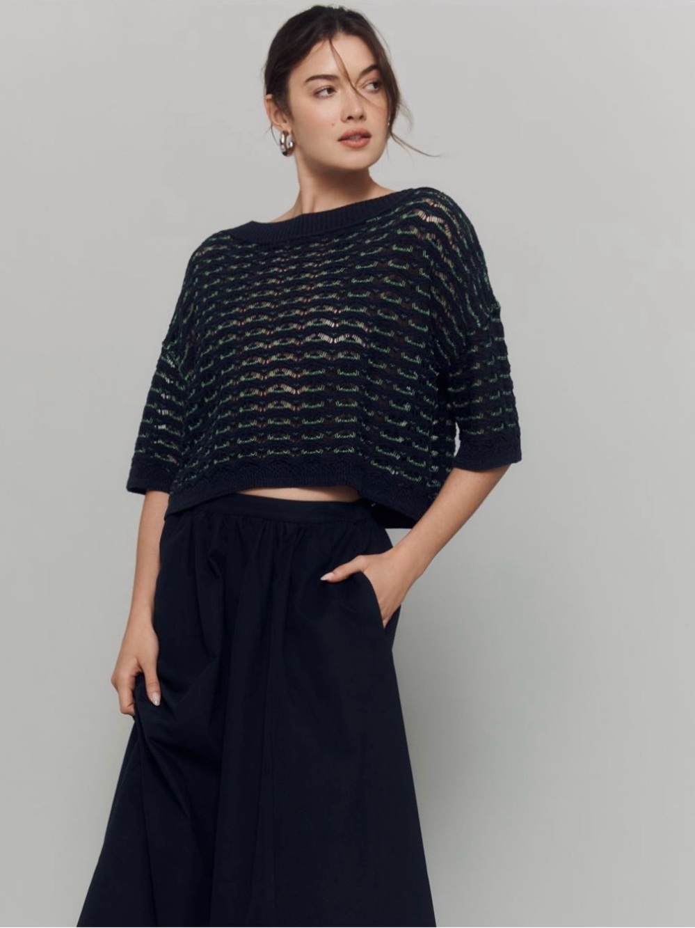 Maeve Boat-Neck Semi-Sheer Sweater - Navy NWT - Anthropologie